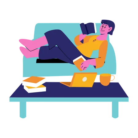 Woman reading book on chair  Illustration