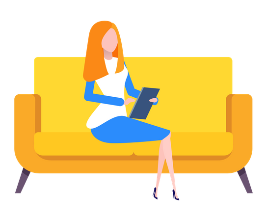 Woman reading book on couch  Illustration