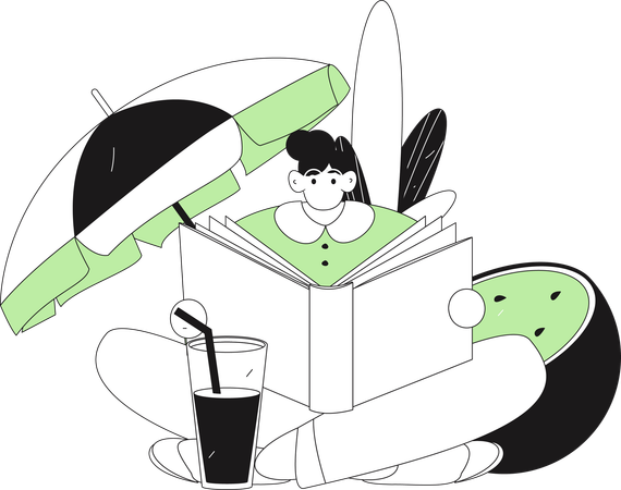 Woman reading book on summer trip  Illustration