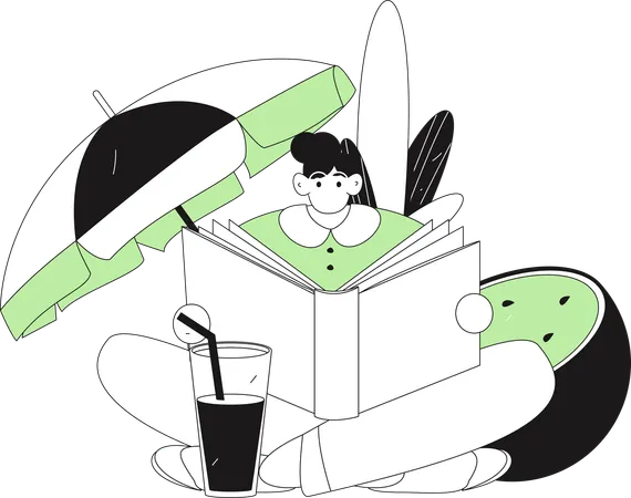 Woman reading book on summer trip  Illustration