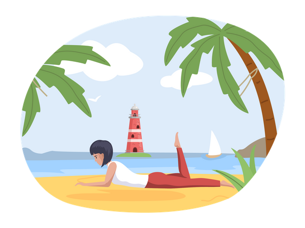 Woman reading book on vacation  Illustration