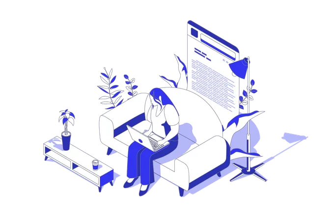 Online Reading 3 D Isometric Concept In Isometry Graphic Design For Web People Scene With Woman Reading E Books Or Digital Information Using Laptop Learning With Textbook App Vector Illustration Illustration