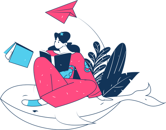 Woman reading book while having free time  Illustration