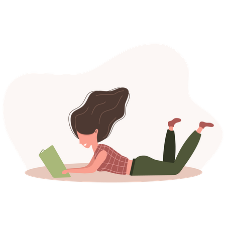 Woman reading book while lying Illustration