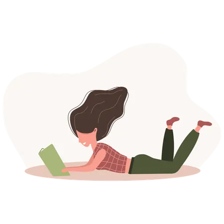 Woman reading book while lying Illustration