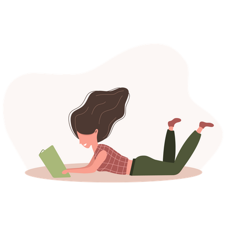 Woman reading book while lying  Illustration