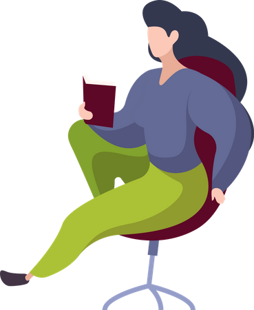 Woman reading book while sitting on chair  Illustration