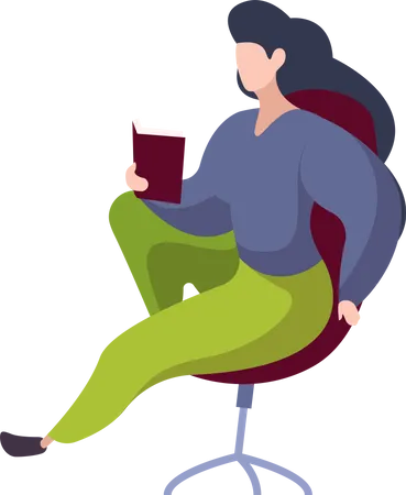 Woman reading book while sitting on chair  Illustration