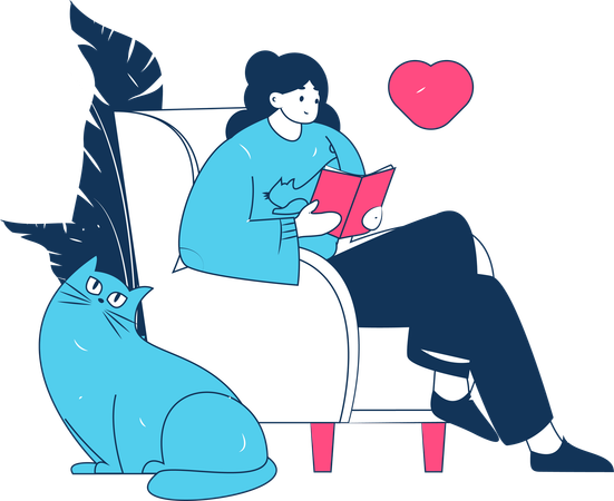 Woman reading book while sitting on couch  Illustration