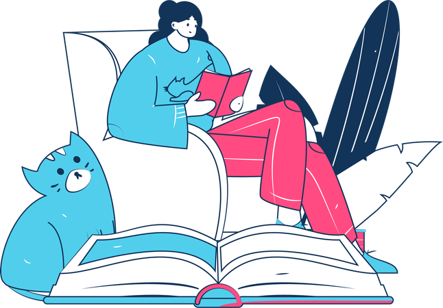 Woman reading book while sitting on couch  Illustration