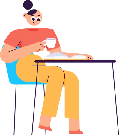 Woman Reading Book With Coffe  Illustration