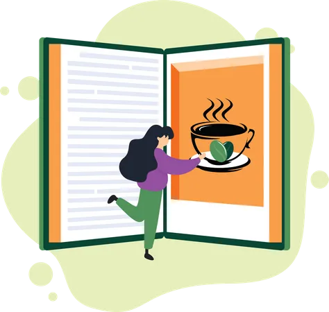 Woman Reading Book with Coffee  Illustration