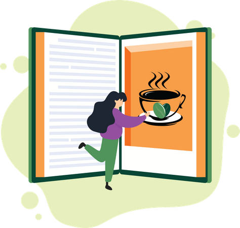 Woman Reading Book with Coffee  Illustration