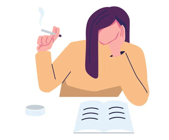 Woman reading book with Smoking cigarette  Illustration
