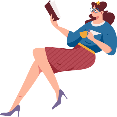 Woman reading books for test preparation  Illustration