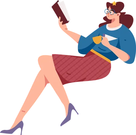 Woman reading books for test preparation  Illustration