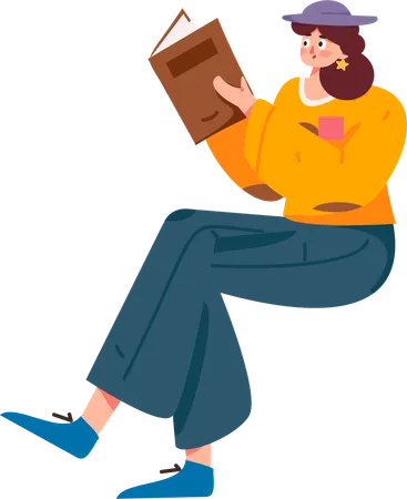 Woman reading books  Illustration