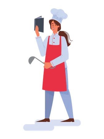 Woman reading cooking book Illustration