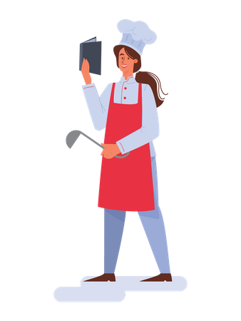 Woman reading cooking book  일러스트레이션