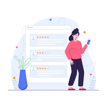 Woman reading customer feedback  Illustration