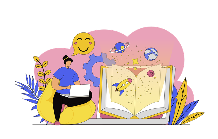 Woman reading e book  Illustration