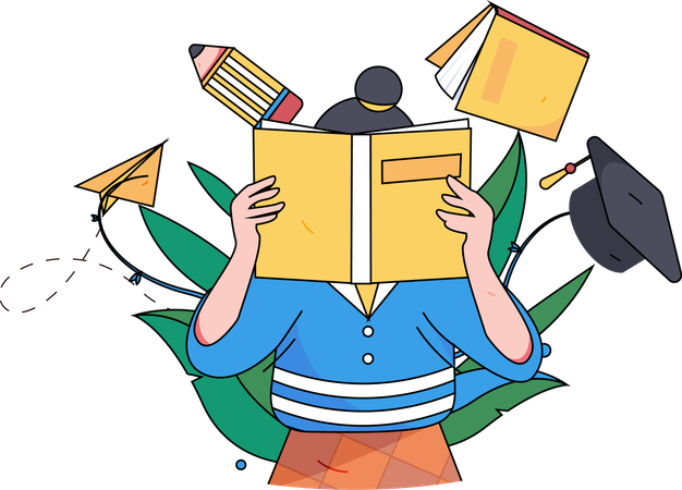 Woman reading graduation books  Illustration