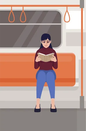 Woman reading in train Illustration