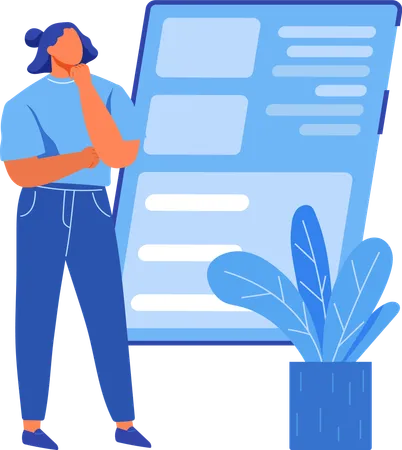 Woman reading information in report survey  Illustration