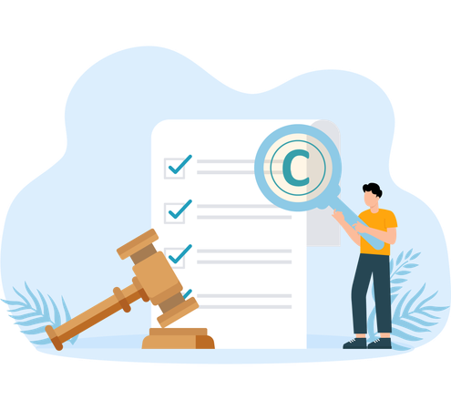Woman reading legal document and shield with copyright  Illustration