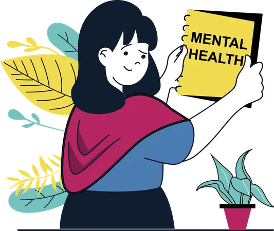 Woman reading mental health book  Illustration