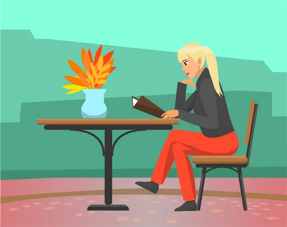 Woman reading menu in cafe  Illustration