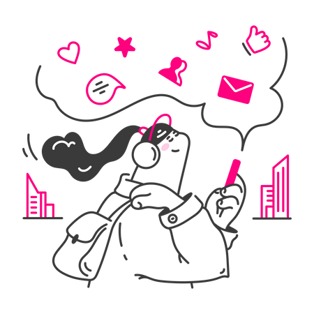 Woman reading message on social networking site  Illustration