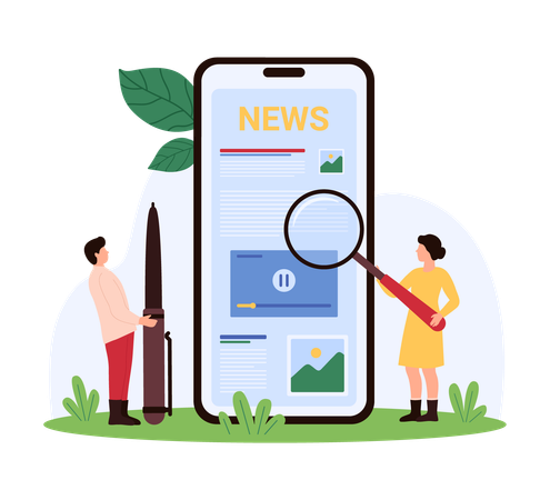 Woman reading news online  Illustration