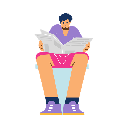 便器に座って新聞を読む女性  イラスト