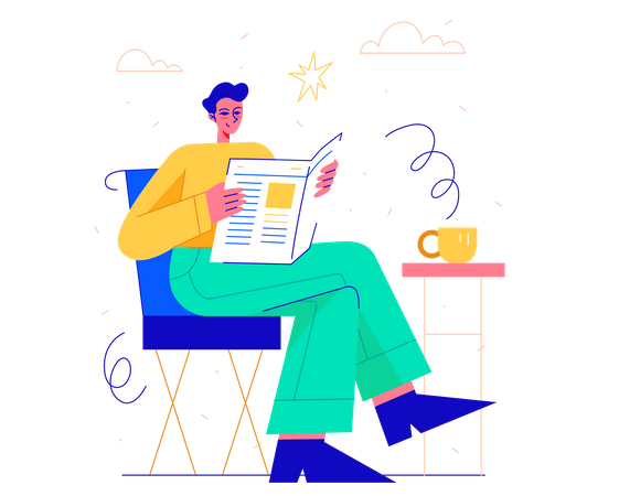 Woman Reading Newspaper With Coffee  Illustration