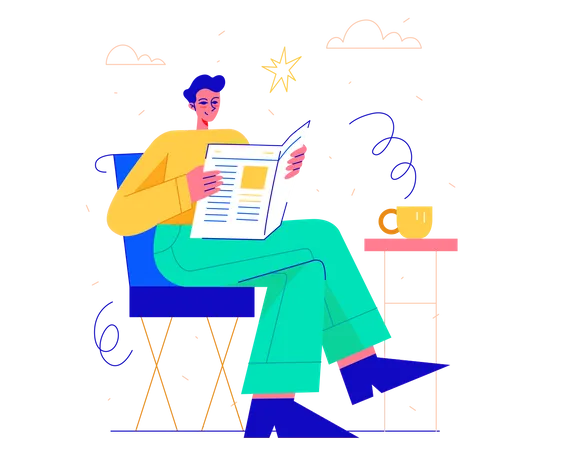 Woman Reading Newspaper With Coffee  Illustration