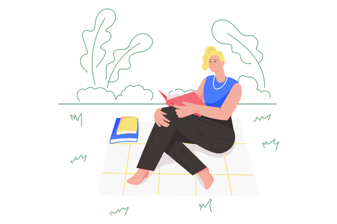 Woman reading novel Illustration