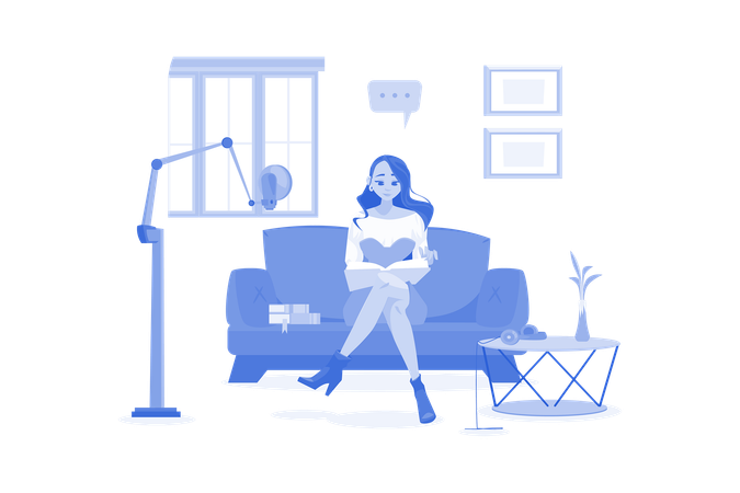 Woman Reading Podcast Script  Illustration