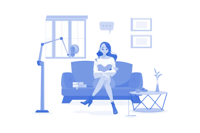 Woman Reading Podcast Script  Illustration