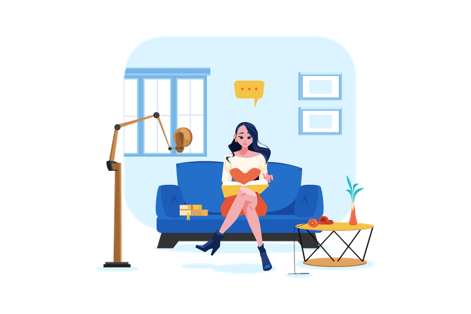 Woman reading podcast script  Illustration