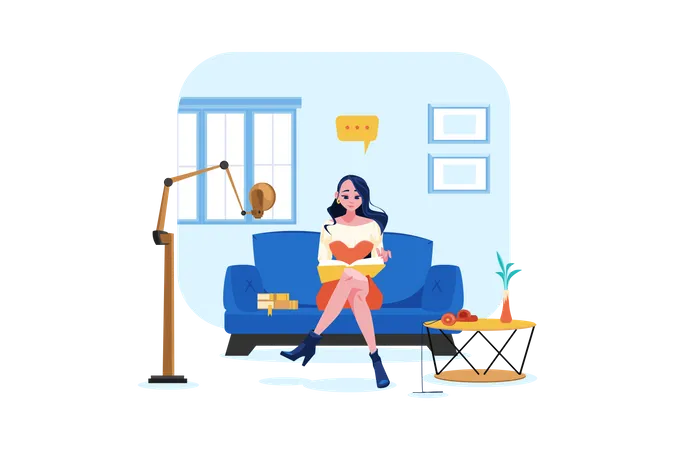 Woman reading podcast script  Illustration