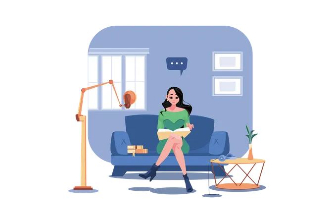 Woman Reading Podcast Script  Illustration