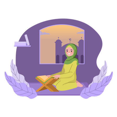 Woman reading Quran  Illustration