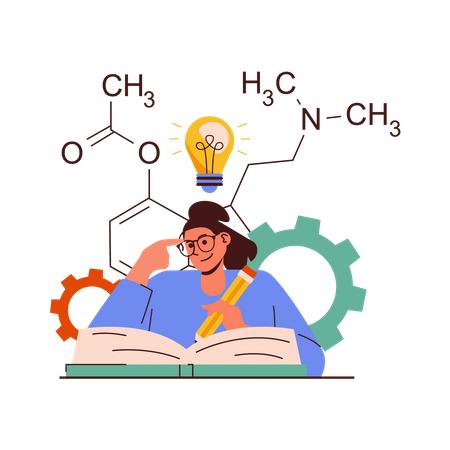 Woman reading science book  Illustration