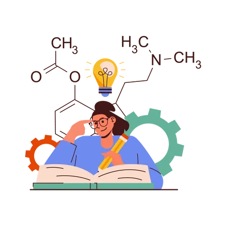 Woman reading science book  Illustration