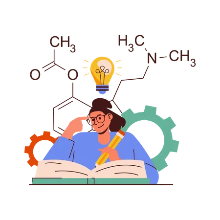 Woman reading science book  Illustration