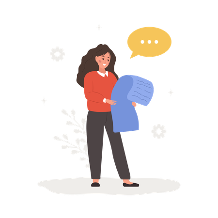 Woman reading user agreement  Illustration