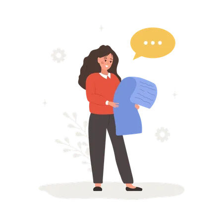 Woman reading user agreement  Illustration