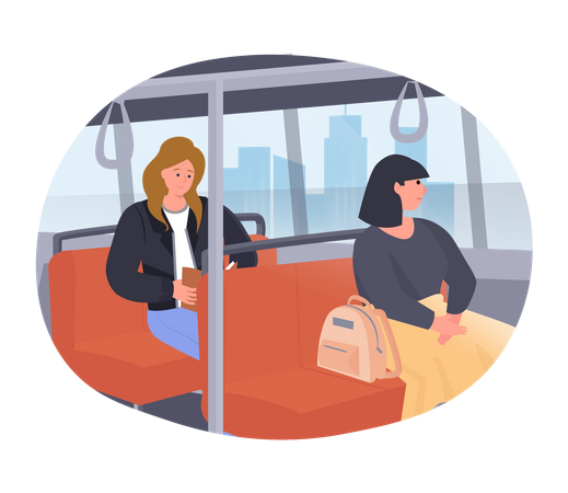 Woman reading while travel in train Illustration