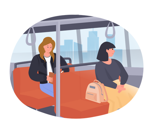 Woman reading while travel in train  Illustration